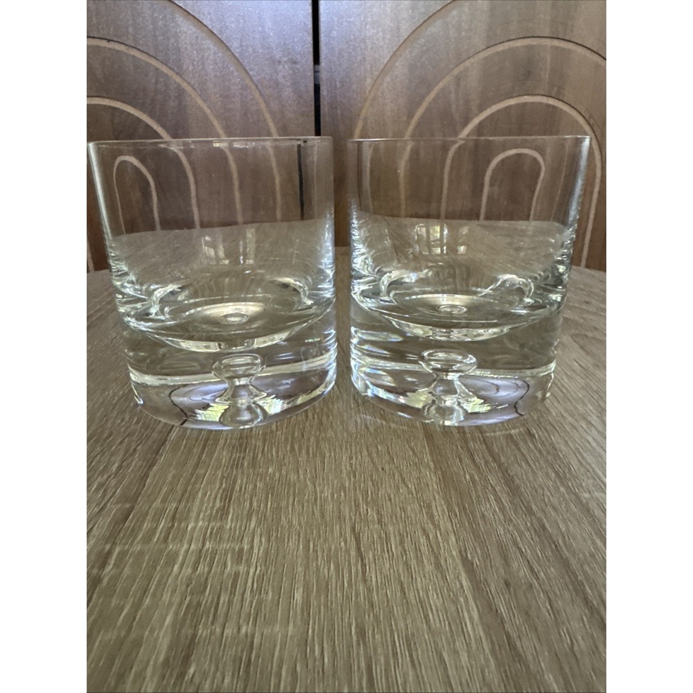 Krosno Crate & Barrel Old Fashioned Glasses Heavy Bottom Bubble Poland Set Of 2